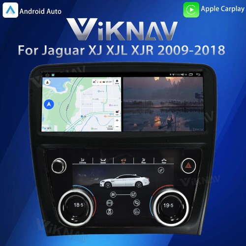 Viknav Android Head Unit & Digital AC Panel Combo for Jaguar XJ XJL XJR 2009-2018 Wireless CarPlay & Retains All Original Functions