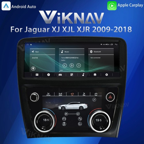 Viknav Android Head Unit & Digital AC Panel Combo for Jaguar XJ XJL XJR 2009-2018 Wireless CarPlay & Retains All Original Functions