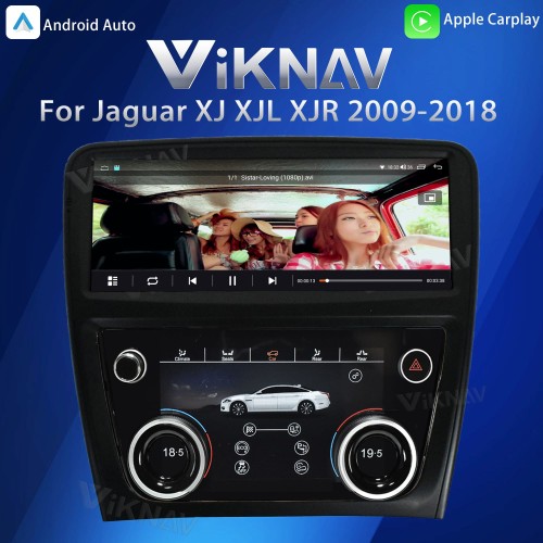 Viknav Android Head Unit & Digital AC Panel Combo for Jaguar XJ XJL XJR 2009-2018 Wireless CarPlay & Retains All Original Functions