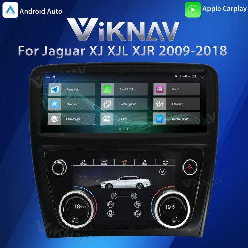 Viknav Android Head Unit & Digital AC Panel Combo for Jaguar XJ XJL XJR 2009-2018 Wireless CarPlay & Retains All Original Functions