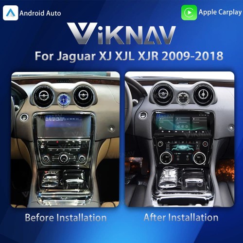 Viknav Android Head Unit & Digital AC Panel Combo for Jaguar XJ XJL XJR 2009-2018 Wireless CarPlay & Retains All Original Functions