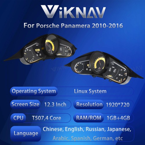 Viknav Linux 12.3 Inch Digital Cluster Dashboard Speedometer Panel For Porsche Panamera 2010-2016 Virtual Digital Instrument Cluster Cockpit