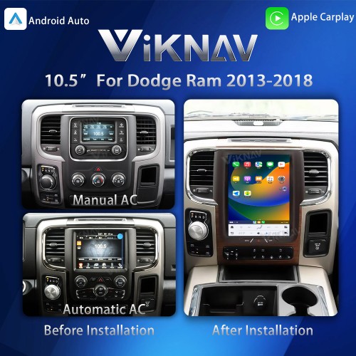 Viknav 10.5 Inch Touch Screen Car Radio For Dodge Ram 2013-2018 Upgrade Android Head Unit Wirless Carplay GPS Navigation Player Autoradio (128GB)