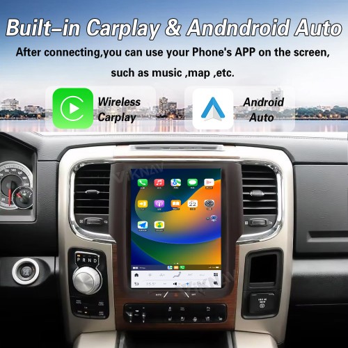 Viknav 10.5 Inch Touch Screen Car Radio For Dodge Ram 2013-2018 Upgrade Android Head Unit Wirless Carplay GPS Navigation Player Autoradio (128GB)