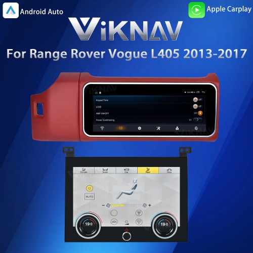 Viknav 12.3 inch Android Radio AC Panel For Land Rover Range Rover Vogue L405 2013-2017 Wireless Carplay Android Auto Multimedia player GPS Navigation Auto Stereo Air Conditioning Touch Screen(Red)