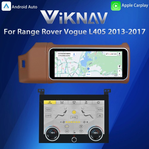 Viknav 12.3 inch Android Radio AC Panel For Land Rover Range Rover Vogue L405 2013-2017 Wireless Carplay Android Auto Multimedia player GPS Navigation Auto Stereo Air Conditioning Touch Screen(Brown)