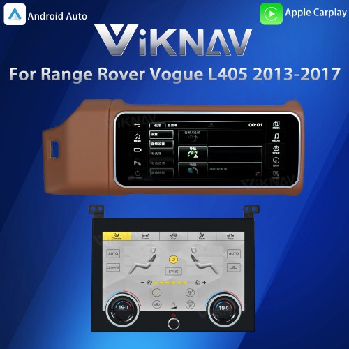 Viknav 12.3 inch Android Radio AC Panel For Land Rover Range Rover Vogue L405 2013-2017 Wireless Carplay Android Auto Multimedia player GPS Navigation Auto Stereo Air Conditioning Touch Screen(Brown)