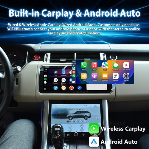 Viknav 12.3 inch Android Radio For Land Rover Range Rover Sport L494 2013-2017 Wireless Carplay Android Auto Multimedia player GPS Navigation Auto StereoTouch Screen(Ivory)