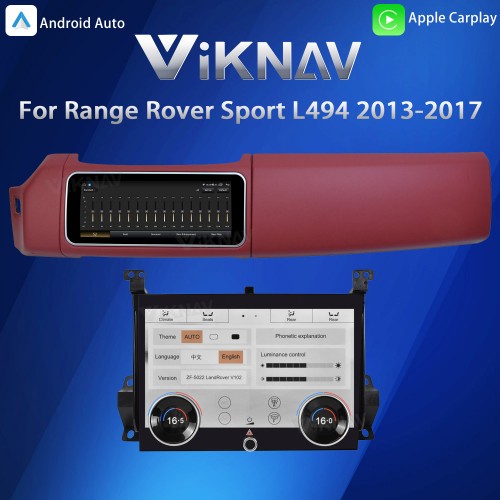 Viknav 12.3 inch Android Radio AC Panel For Land Rover Range Rover Sport L494 2013-2017 Wireless Carplay Android Auto Multimedia Player GPS Navigation Auto Stereo Air Conditioning Touch Screen(Red)