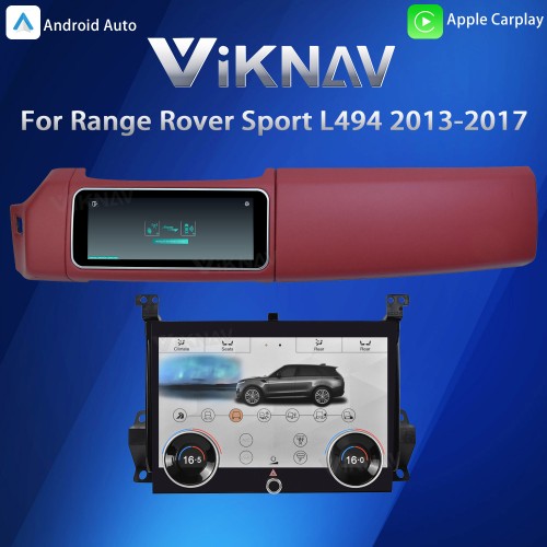 Viknav 12.3 inch Android Radio AC Panel For Land Rover Range Rover Sport L494 2013-2017 Wireless Carplay Android Auto Multimedia Player GPS Navigation Auto Stereo Air Conditioning Touch Screen(Red)