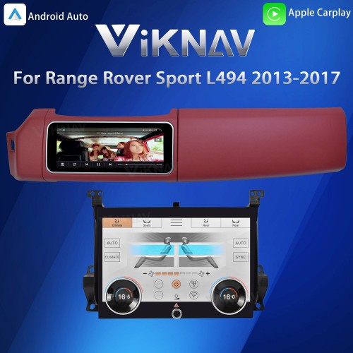 Viknav 12.3 inch Android Radio AC Panel For Land Rover Range Rover Sport L494 2013-2017 Wireless Carplay Android Auto Multimedia Player GPS Navigation Auto Stereo Air Conditioning Touch Screen(Red)