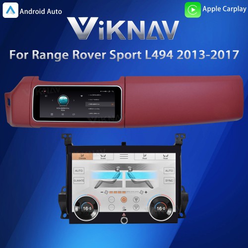 Viknav 12.3 inch Android Radio AC Panel For Land Rover Range Rover Sport L494 2013-2017 Wireless Carplay Android Auto Multimedia Player GPS Navigation Auto Stereo Air Conditioning Touch Screen(Red)