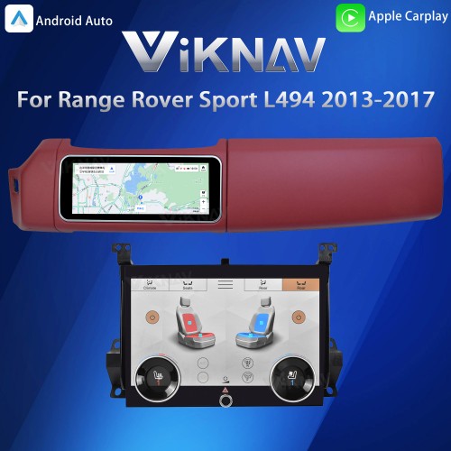 Viknav 12.3 inch Android Radio AC Panel For Land Rover Range Rover Sport L494 2013-2017 Wireless Carplay Android Auto Multimedia Player GPS Navigation Auto Stereo Air Conditioning Touch Screen(Red)