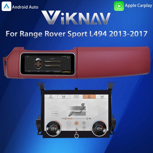Viknav 12.3 inch Android Radio AC Panel For Land Rover Range Rover Sport L494 2013-2017 Wireless Carplay Android Auto Multimedia Player GPS Navigation Auto Stereo Air Conditioning Touch Screen(Red)