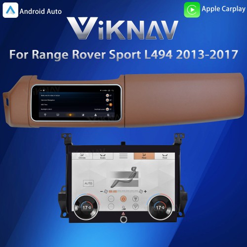 Viknav 12.3 inch Android Radio AC Panel For Land Rover Range Rover Sport L494 2013-2017 Wireless Carplay Android Auto Multimedia Player GPS Navigation Auto Stereo Air Conditioning Touch Screen(Brown)