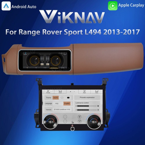 Viknav 12.3 inch Android Radio AC Panel For Land Rover Range Rover Sport L494 2013-2017 Wireless Carplay Android Auto Multimedia Player GPS Navigation Auto Stereo Air Conditioning Touch Screen(Brown)