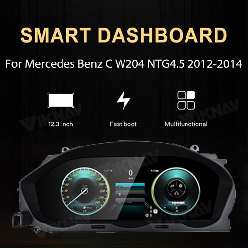 Viknav 12.3 Inch Digital Cluster Car Speedometer For Mercedes Benz C- Class W204 2012 2013 2014 Linux System Car Instrument Cluster Screen Instrument Replacement (NTG4.5)