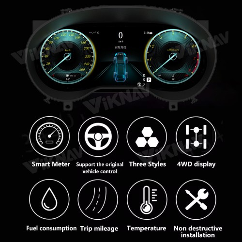 Viknav 12.3 Inch Digital Cluster Car Speedometer For Mercedes Benz GLA/CLA 2015-2018 Linux System Car Instrument Cluster Screen Instrument Replacement (NTG4.5/5.0)