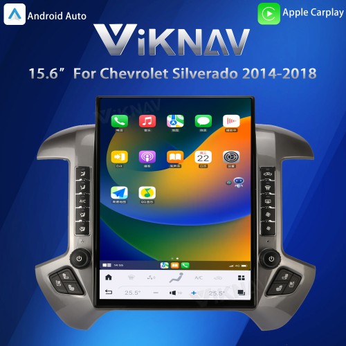 Viknav 15.6 Inch Larger Screen Car Radio For Chevrolet Silverado / GMC SIERRA 2014-2018 Android Head Unit Wirless Carplay GPS Navigation Player Autoradio (Silvery 128GB)