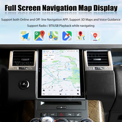 Viknav Android Radio AC Panel For Land Rover Range Sport L320 2009-2013 Wireless Carplay Android Auto Radio Touch Screen GPS Navigation Multimedia Player Air Conditioning Control(Black-RHD)