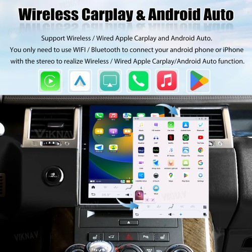 Viknav Android Radio AC Panel For Land Rover Range Sport L320 2009-2013 Wireless Carplay Android Auto Radio Touch Screen GPS Navigation Multimedia Player Air Conditioning Control(Beige-RHD)