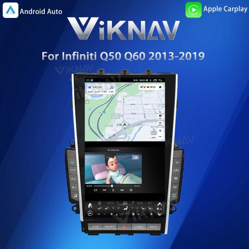 Viknav Tesla Style Android 13.6 inch Radio for Infiniti Q50 Q60 2013-2019 Wireless CarPlay Android Auto & GPS Navigation