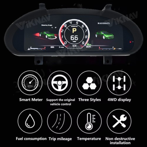Viknav Linux 12.3 Inch Digital Cluster Dashboard Speedometer Panel For Maserati GT GC GranTurismo 2007-2017 Virtual Digital Instrument Cluster Cockpit