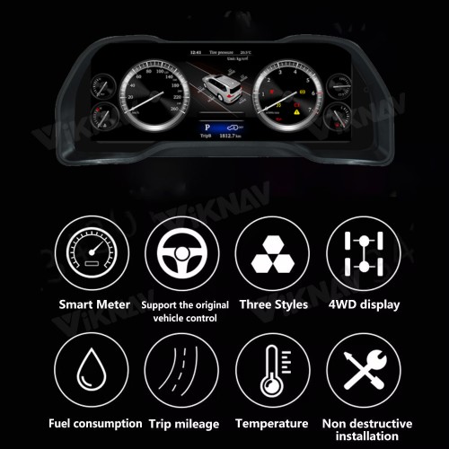 Viknav Car Instrument Panel 12.3 Inch For Toyota 4Runner 2014-2019 Linux System Digital Speedometer Dashboard Screen