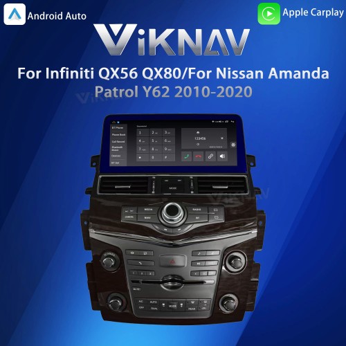 Viknav Android 12.3 inch Car Stereo for Infiniti QX56 QX80 / for Nissan Armada Patrol Y62 2010-2020 Wireless CarPlay & Android Auto GPS Navigation Head Unit