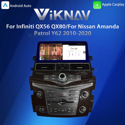 Viknav Android 12.3 inch Car Stereo for Infiniti QX56 QX80 / for Nissan Armada Patrol Y62 2010-2020 Wireless CarPlay & Android Auto GPS Navigation Head Unit