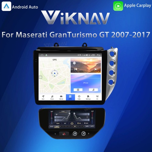 Android System 10 Inch Car Radio For Maserati GT GC GranTurismo 2007-2017 Auto Stereo Wireless Carplay GPS Navigation Multimedia Player RHD Touch Screen 128GB With Air Conditioning Panel(Silvery+AC)