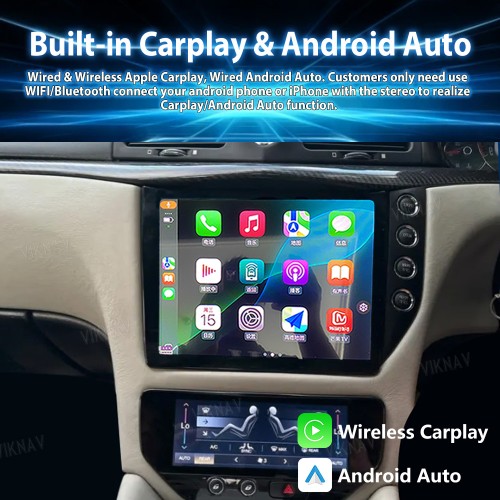 Android System 10 Inch Car Radio For Maserati GT GC GranTurismo 2007-2017 Auto Stereo Wireless Carplay GPS Navigation Multimedia Player RHD Touch Screen 128GB With Air Conditioning Panel(Black+AC)