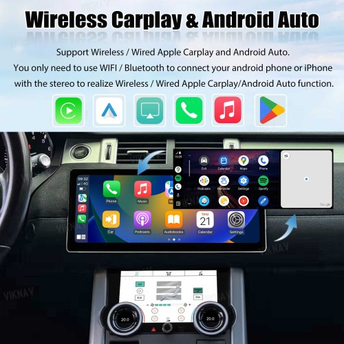 Viknav Android Radio and AC Panel For Land Rover Range Rover Evoque L538 2013-2017 Multimedia Player GPS Navigation Stereo Wireless Carplay Android Auto Touch Screen