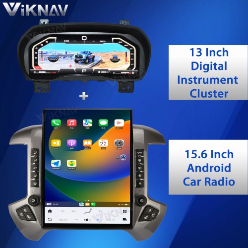 Viknav 15.6 inch Touch Screen Android Car Radio For Chevrolet Silverado GMC SIERRA 2014-2018 Wireless Carplay GPS Navigation With 13 Inch Car Digital Cluster