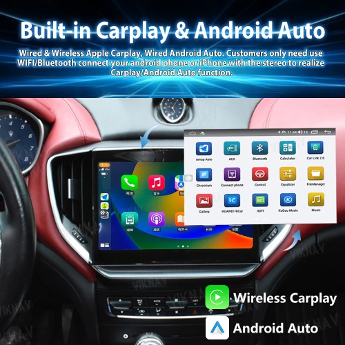 10.4 Inch Touch Screen Android System Car Radio For Maserati Ghibli 2013-2017 Wireless Apple Carplay Multimedia Player GPS Navigation Head Unit(128GB)