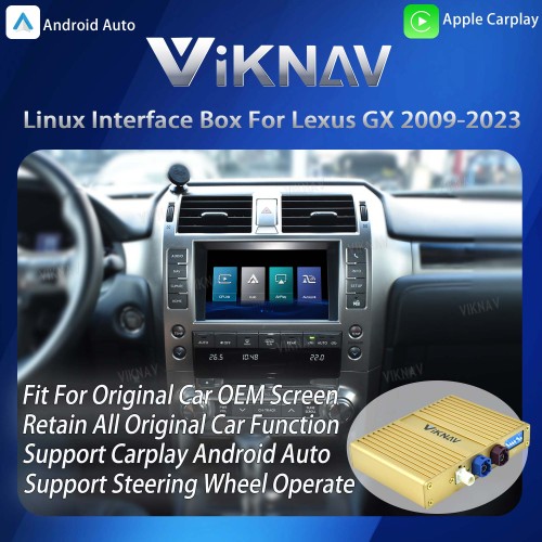 Viknav Linux Interface Box for Lexus GX 2009-2023 Wireless CarPlay Decoder Android Auto GPS Navigatipn Original Car Radio Screen