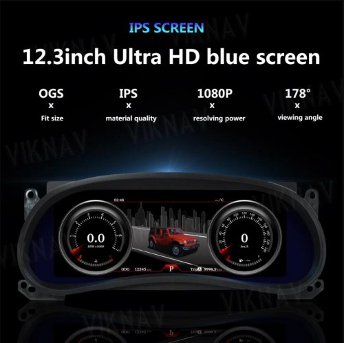 Viknav 12.3 Inch Digital Instrument Cluster For Jeep Wrangler 2011-2017 Virtual Dashboard Screen LCD Speedometer Player Car Digital Panel