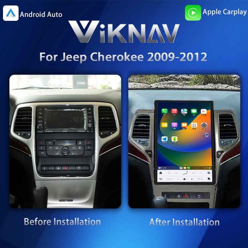 ViKNAV 14.4 Inch Android Car Radio For Jeep Cherokee 2009-2012 CarPlay Touch Screen GPS Navigation Stereo Head Unit With Piano Black