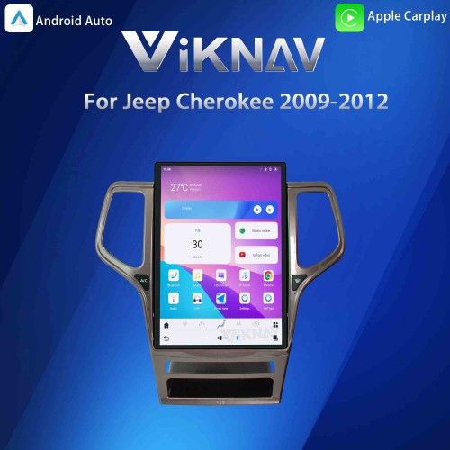 ViKNAV 14.4 Inch Android Car Radio For Jeep Cherokee 2009-2012 CarPlay Touch Screen GPS Navigation Stereo Head Unit With Champagne Gold