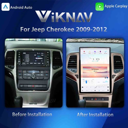 ViKNAV 14.4 Inch Android Car Radio For Jeep Cherokee 2009-2012 CarPlay Touch Screen GPS Navigation Stereo Head Unit With Champagne Gold