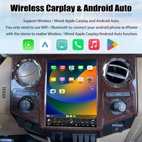 VIKNAV 12.1 Inch Android Car Radio For Ford F250 F350 F450 F650 2013-2016 Multimedia Player Carplay Screen GPS Navigation Car Stereo Head Unit Peachwood