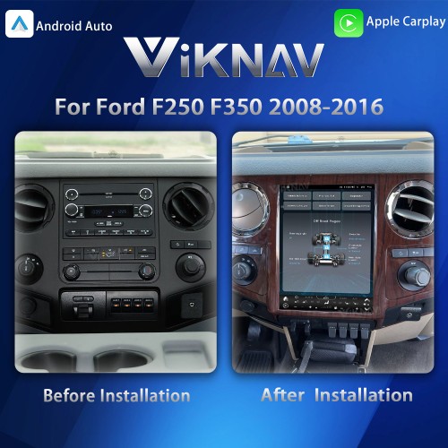 VIKNAV 12.1 Inch Android Car Radio For Ford F250 F350 F450 F650 2013-2016 Multimedia Player Carplay Screen GPS Navigation Car Stereo Head Unit Peachwood