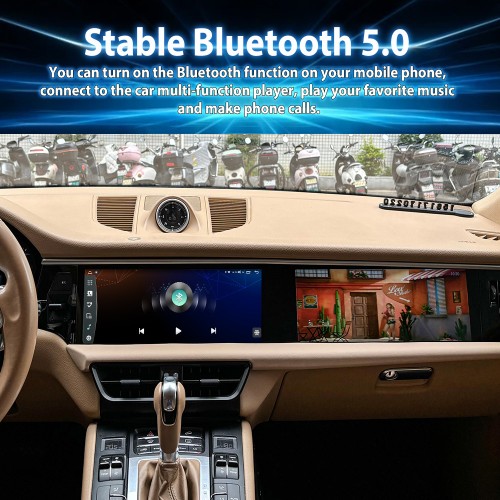 Android System 12.3 Inch+12.3 Inch Car Radio For Porsche Macan 2013-2017 Auto Stereo Wireless Carplay GPS Navigation Multimedia Player 128GB Dual Touch Screen(Beige)