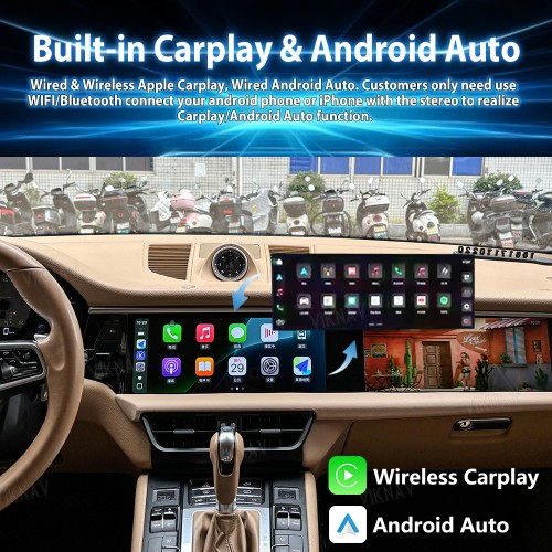 Android System 12.3 Inch+12.3 Inch Car Radio For Porsche Macan 2013-2017 Auto Stereo Wireless Carplay GPS Navigation Multimedia Player 128GB Dual Touch Screen(Beige)