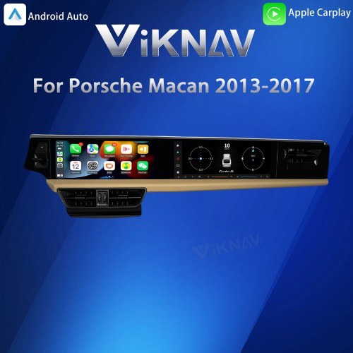 Android System 12.3 Inch+12.3 Inch Car Radio For Porsche Macan 2013-2017 Auto Stereo Wireless Carplay GPS Navigation Multimedia Player 128GB Dual Touch Screen(Beige)