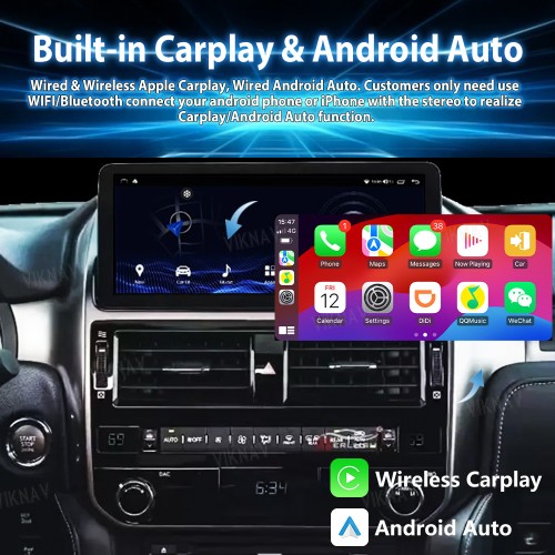 Viknav 12.3 Inch Touch Screen Car Radio For Lexus GX 2009-2022 Upgrade Android Head Unit Wirless Carplay GPS Navigation Player Autoradio Replacement