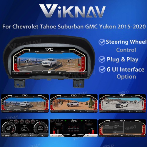 Viknav 13 Inch Car Digital Cluster For Chevrolet Tahoe Suburban GMC Yukon 2015-2020 LCD Car Digital Speedometer Dashboard Panel Instrument Panel Virtual Cockpit