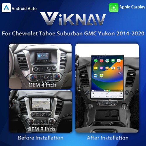 Viknav 15.6 inch Touch Screen Android Car Radio For Chevrolet Tahoe Suburban GMC Yukon 2014-2020 Wireless Carplay GPS Navigation With 13 Inch Car Digital Cluster