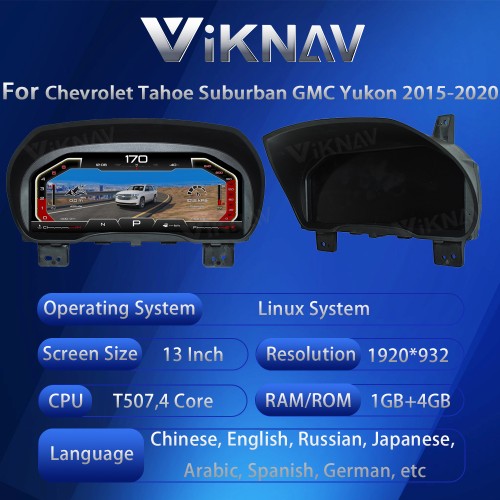 Viknav 15.6 inch Touch Screen Android Car Radio For Chevrolet Tahoe Suburban GMC Yukon 2014-2020 Wireless Carplay GPS Navigation With 13 Inch Car Digital Cluster