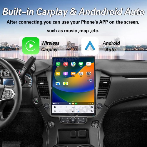 Viknav 15.6 inch Touch Screen Android Car Radio For Chevrolet Tahoe Suburban GMC Yukon 2014-2020 Wireless Carplay GPS Navigation With 13 Inch Car Digital Cluster